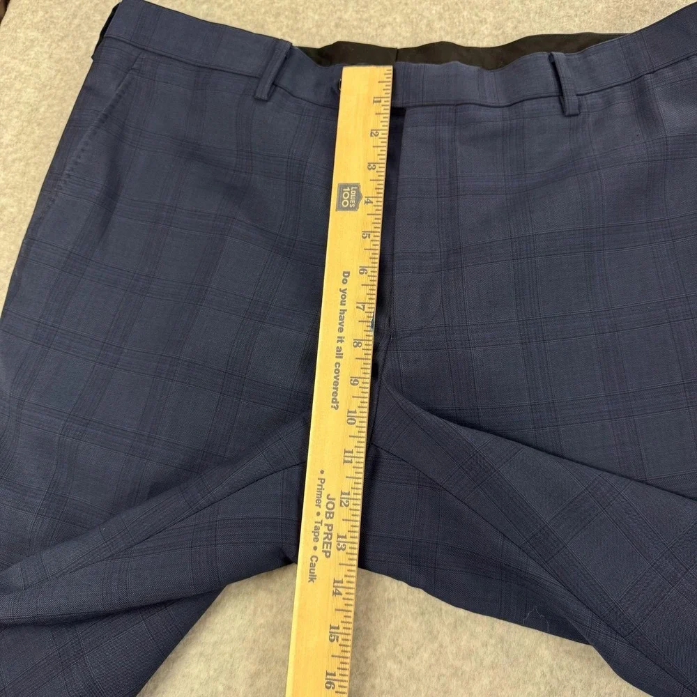 Spier & Mackay Dress Pants Mens 38x32 Blue Plaid Wool Flat Front Preppy Office
